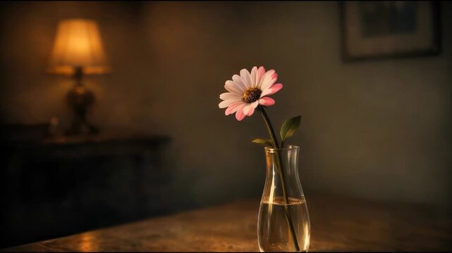 A single flower in a vase sitting on a table, perfect for decoration or  props