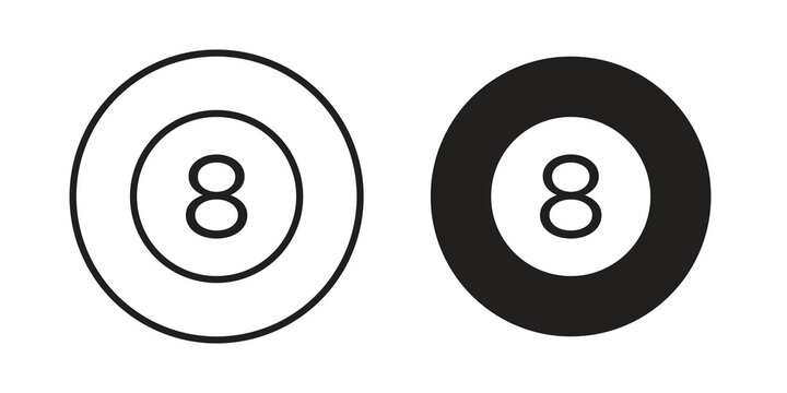 Pool 8 ball icon flat outline in black