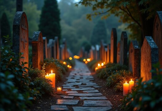 Somber Cemetery Visit Candles Graves Prayer Tranquil Reflections