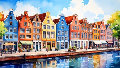 Obraz premium . Colorful Houses Along Canal