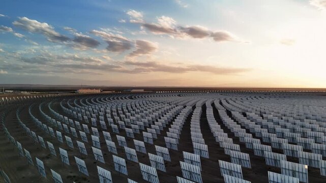 Wide angle overview of tower solar thermal power station