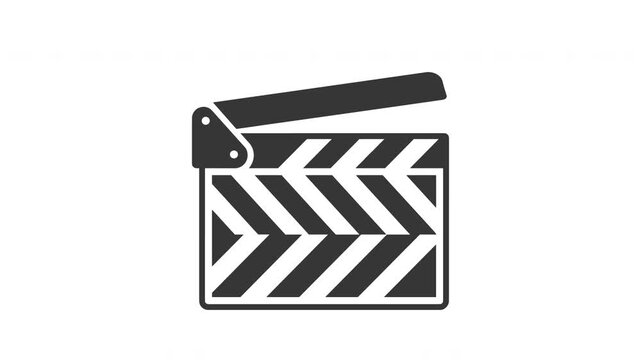 Animated film clapperboard opening and closing on a clean white background