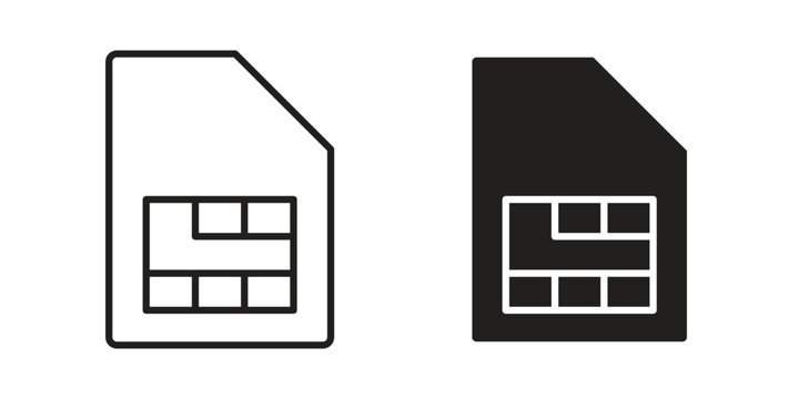 Sim card icon flat outline in black