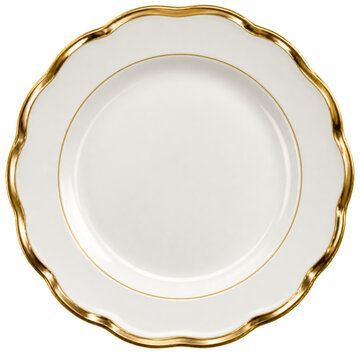 Elegant White Plate With Gold Trim on a Smooth Surface