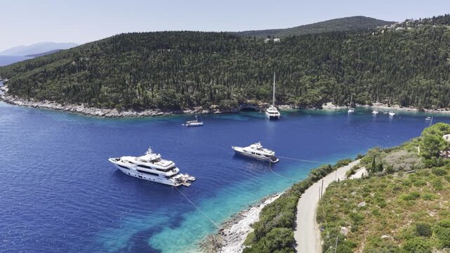Fiskardo, Kefalonia, Greece, aerial drone view,