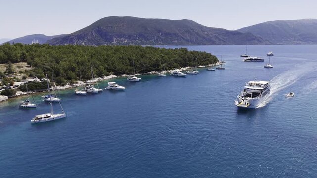 Fiskardo, Kefalonia, Greece, aerial drone view,