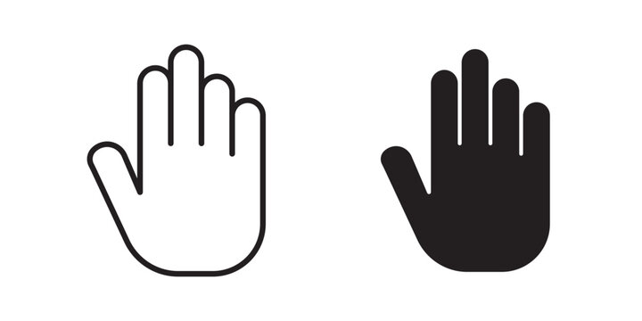 Raised hand icon flat outline in black
