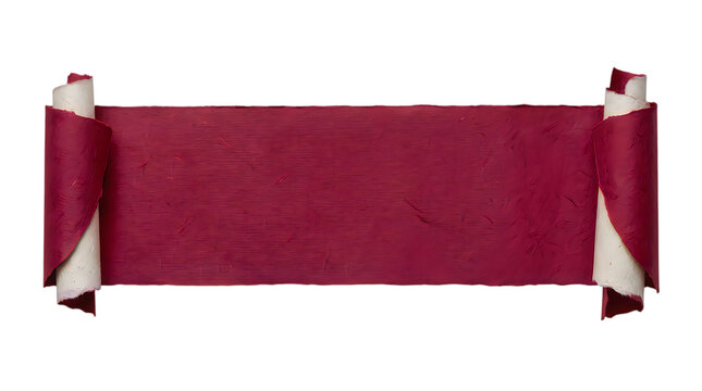 A rolled red paper scroll banner isolated on white background with copy space