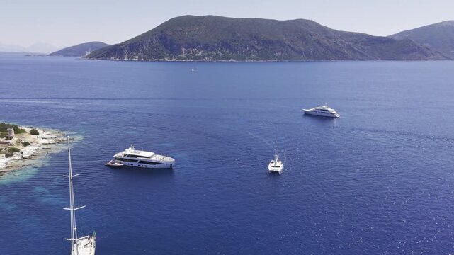 Fiskardo, Kefalonia, Greece, aerial drone view,