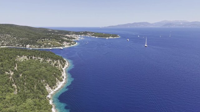 Fiskardo, Kefalonia, Greece, aerial drone view,