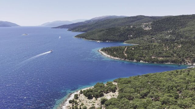 Fiskardo, Kefalonia, Greece, aerial drone view,