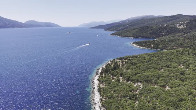 Fiskardo, Kefalonia, Greece, aerial drone view,