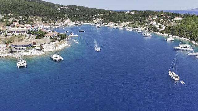 Fiskardo, Kefalonia, Greece, aerial drone view,