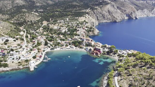 Assos, Kefalonia, Greece, aerial drone view