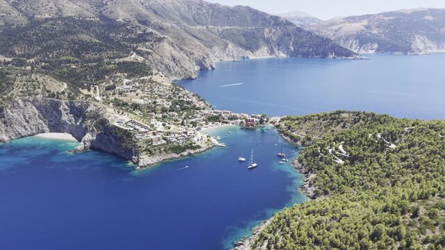 Assos, Kefalonia, Greece, aerial drone view