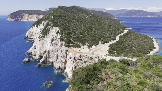 Cape Lefkatas, Lefkada, Greece, aerial drone view, Doukato, lighthouse