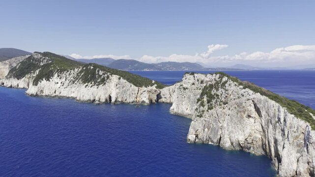 Cape Lefkatas, Lefkada, Greece, aerial drone view, Doukato, lighthouse