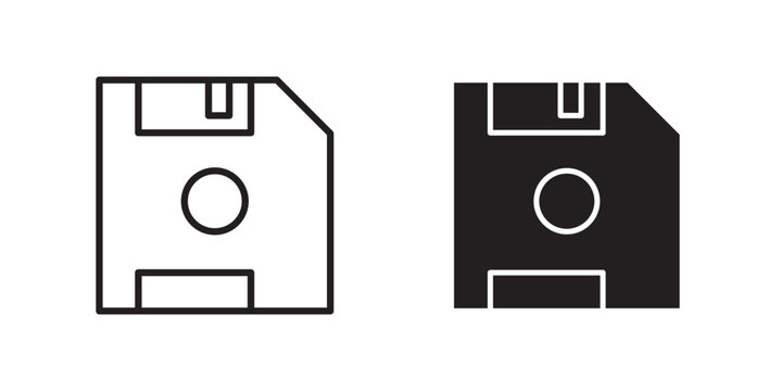 Floppy disk icon flat outline in black