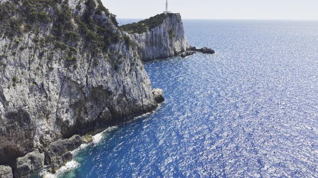 Cape Lefkatas, Lefkada, Greece, aerial drone view, Doukato, lighthouse