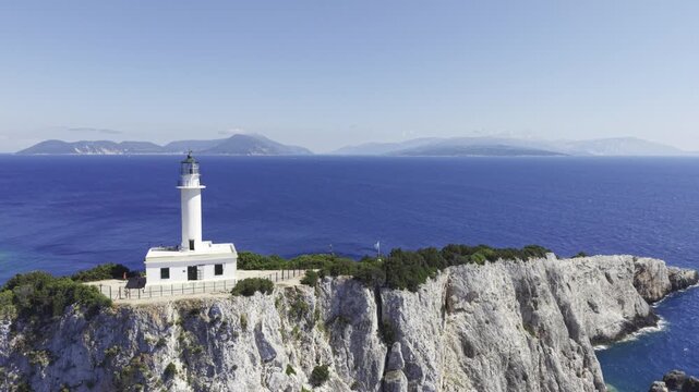 Cape Lefkatas, Lefkada, Greece, aerial drone view, Doukato, lighthouse