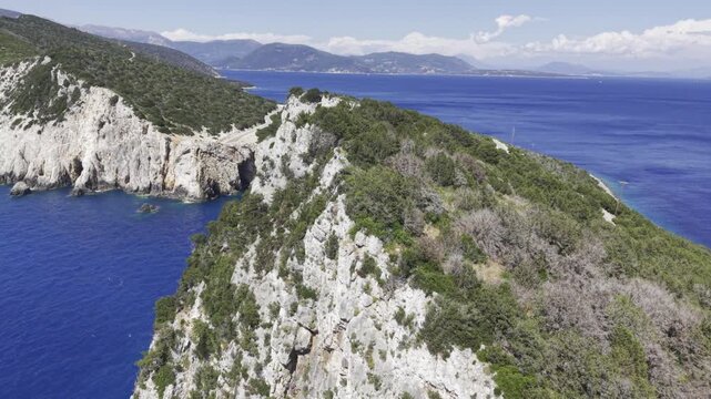 Cape Lefkatas, Lefkada, Greece, aerial drone view, Doukato, lighthouse
