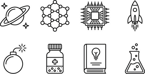 Science Technology And Chemical Research Line Icon Set Vector Illustration © Apon