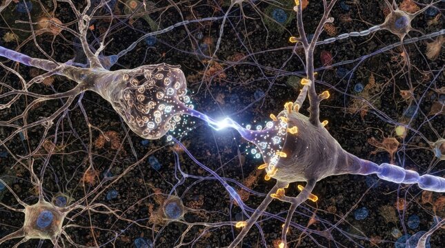 Synaptic transmission between two neurons in the human brain