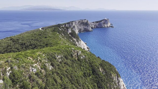 Cape Lefkatas, Lefkada, Greece, aerial drone view, Doukato, lighthouse