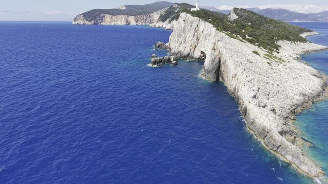 Cape Lefkatas, Lefkada, Greece, aerial drone view, Doukato, lighthouse
