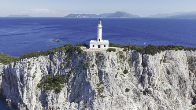 Cape Lefkatas, Lefkada, Greece, aerial drone view, Doukato, lighthouse
