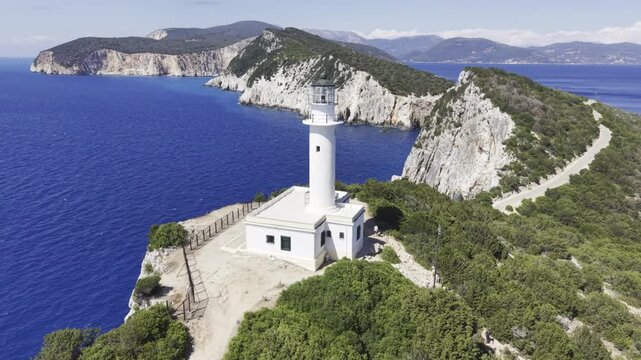Cape Lefkatas, Lefkada, Greece, aerial drone view, Doukato, lighthouse
