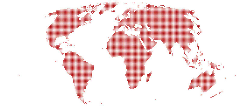 Dotted World Map Crimson Red Mollweide Projection