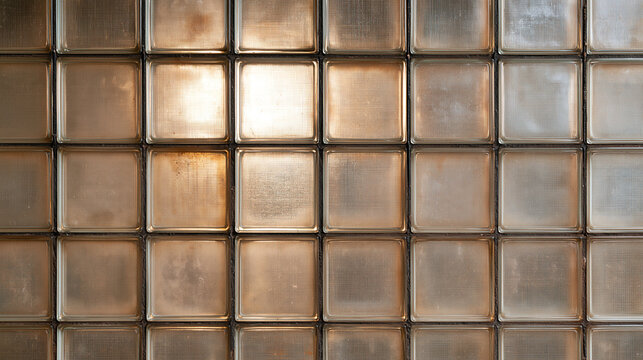 Textured Glass Block Wall Background with Warm Light