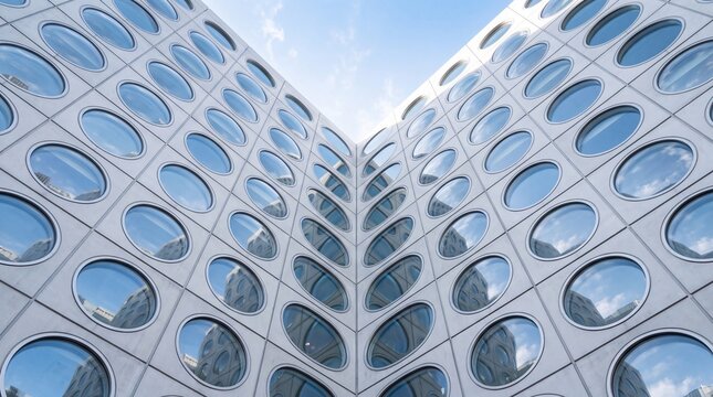 Modern Corporate Building Facade with Circular Windows