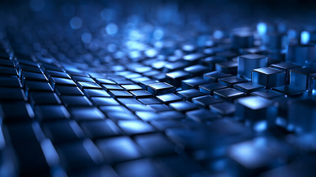 Abstract 3D Blue Cubes Wave Digital Technology Background