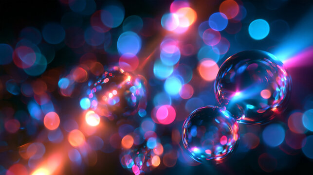 Abstract Glowing Spheres with Colorful Bokeh Lights