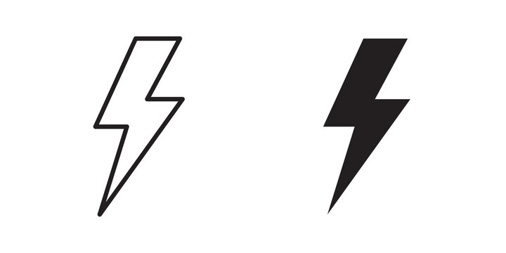 Thunder bolt icon flat outline in black