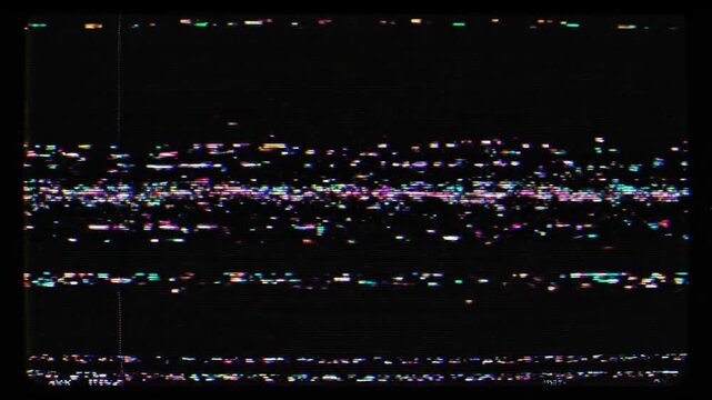 Vintage VHS tape tracking glitch on black background with CRT TV screen border