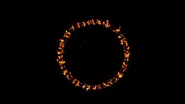 Fiery Ring Transitions with Dynamic Flames During Nighttime Abstract Motion Graphics Background