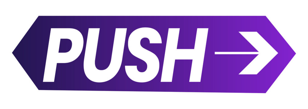 Push Sign Vector Arrow Button Purple Label Sticker Icon for Door Navigation Graphic Element on Transparent Background