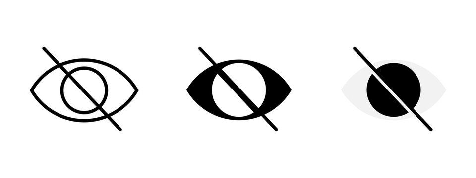 Set of three eye icons with a slash line representing hidden or disabled visibility status