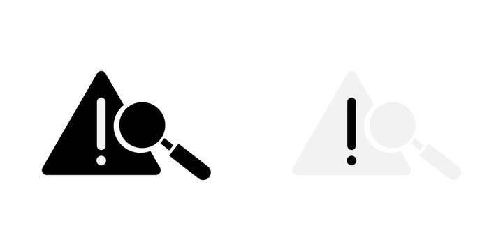 Warning triangle sign with a magnifying glass icon for security and inspection concepts