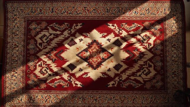 Sunlight moving across a kilim rug