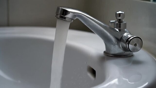 Water flowing from a basin tap