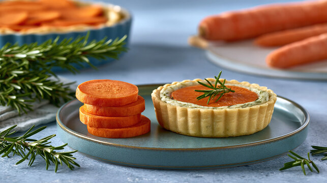 Carrot tart with fresh herbs on a plate