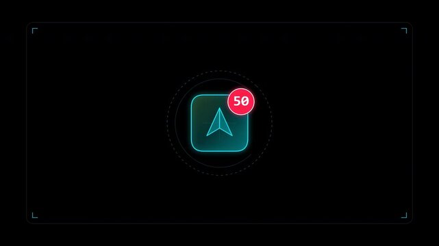 Animated Notification Badge Counter Rising with Neon Glow Effect.