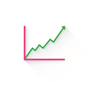 Minimal Growth Chart Vector Icon with Green Rising Line Arrow and Pink Axis for Financial Success