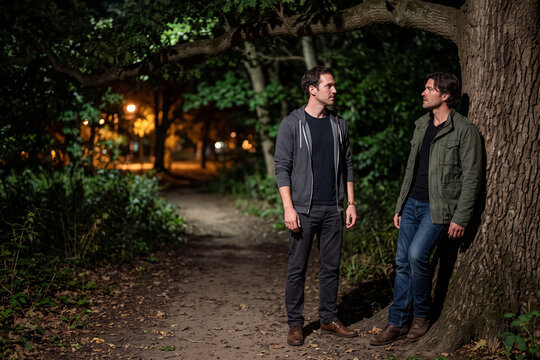 Midnight encounter along the wooded path