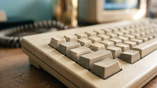retro computer keyboard macro close up with mechanical keys