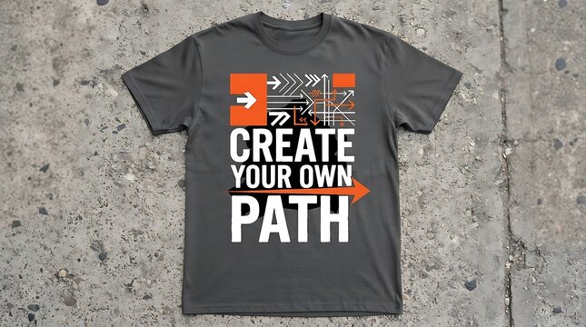 Black t-shirt with creative path design and motivational quote